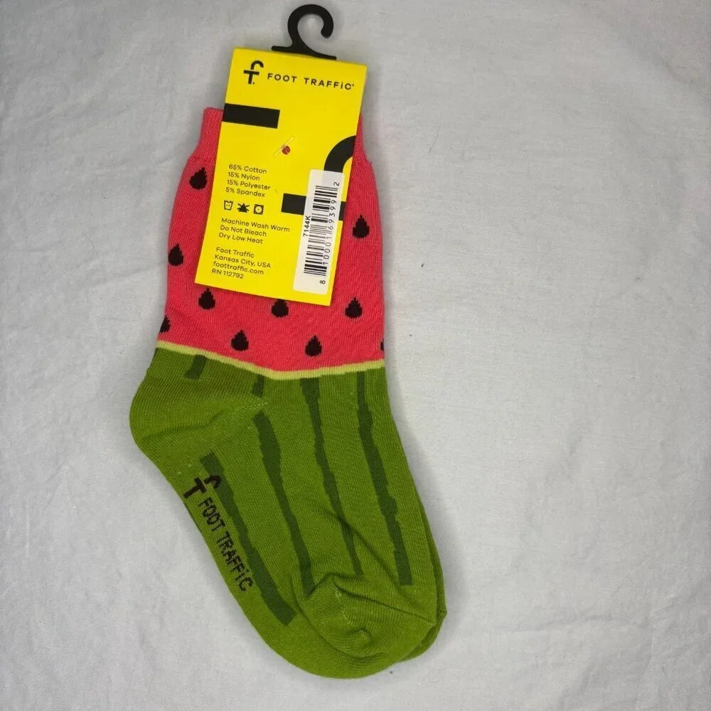 FOOT TRAFFIC NEW Watermelon Sock Girls 4-7 Years Pink Green Seeds Summer Stretch